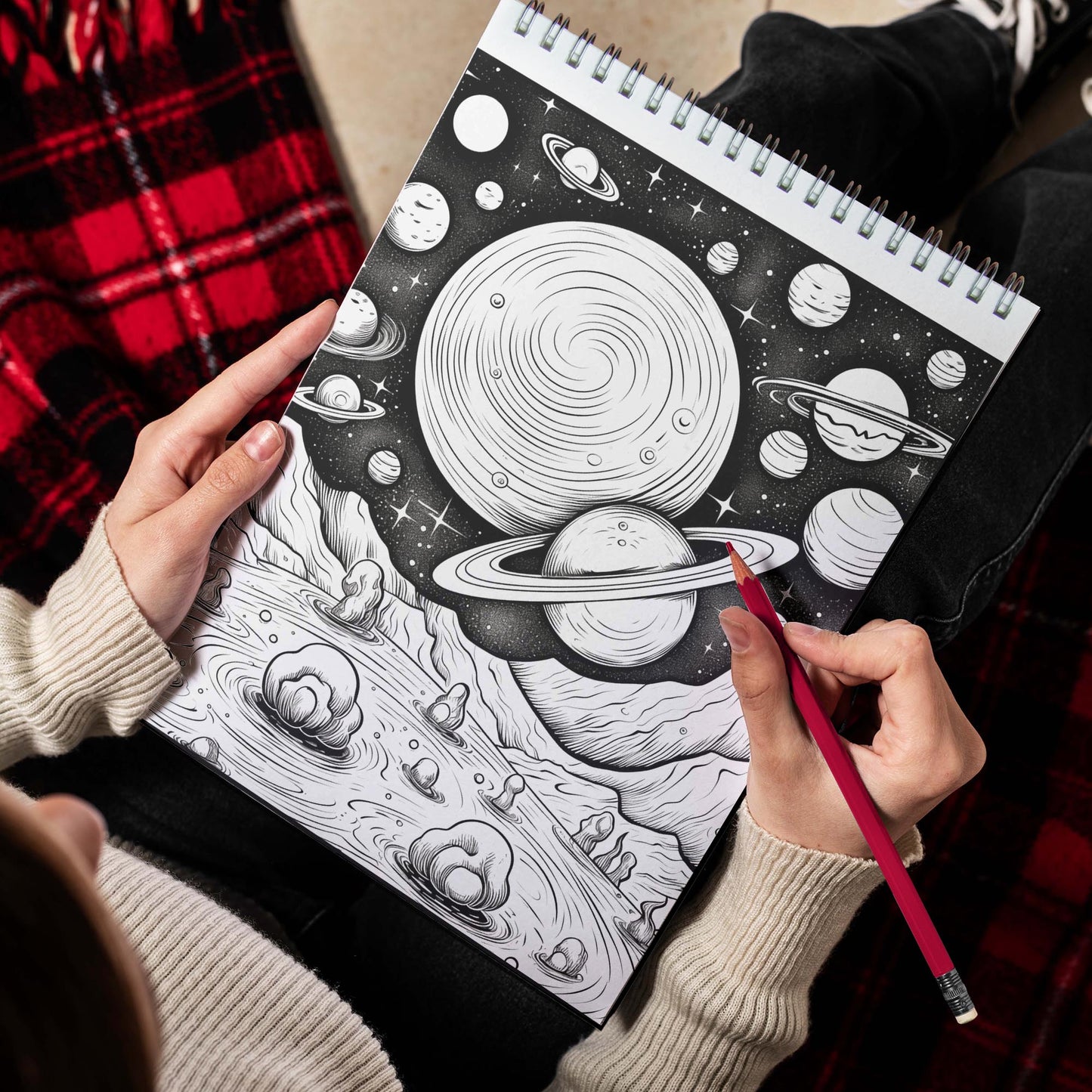 Fantasy Space Spiral Bound Coloring Book, Set Your Imagination Free with 30 Pages of Coloring Joy, Letting You Explore the Uncharted Depths of Fantasy Space