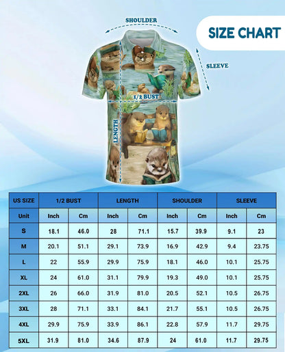 Cute Otter Reading Polo Shirt - Cozy Book Lover Animal Style | Netecom