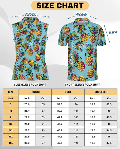 Pineapple Wearing Sunglasses Tropical Sleeveless Polo Shirt for Women | Netecom