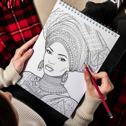 Afrocentric Spiral Bound Coloring Book, Unleash Your Creativity with 30 Vibrant Coloring Pages, Showcasing the Beauty and Richness of Afrocentric Culture