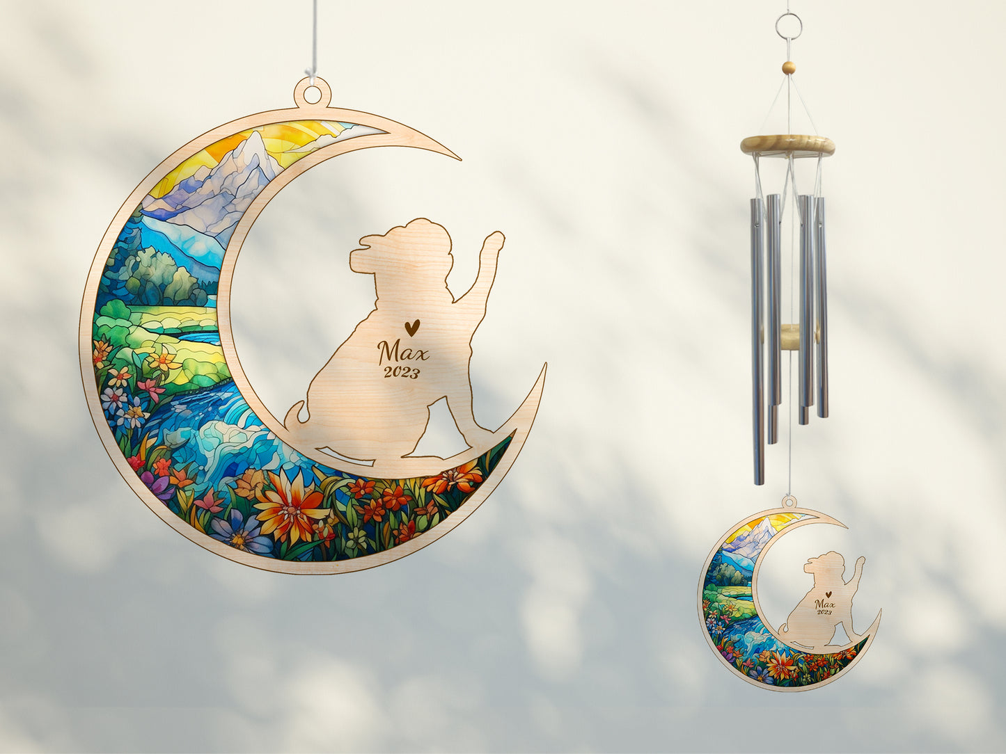 Netecom Bulldog Wind Chimes Memorial, Personalized Pet Memorial Wind Chimes for Dog Suncatcher, Dog Loss Memorial Ornament, Loss of Pet Sympathy Gift, Remembrance Windchime Outside Garden Decor