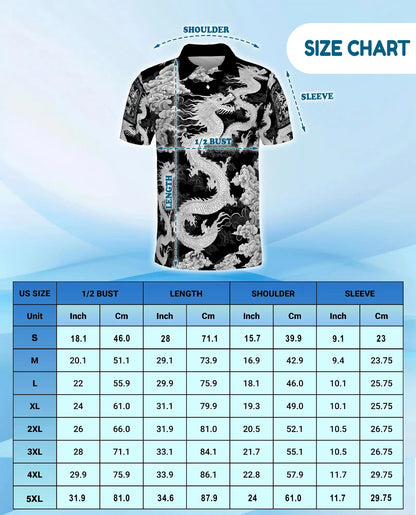White Asian Dragon Polo Shirt for Men - Black Oriental Dragon Art | Netecom