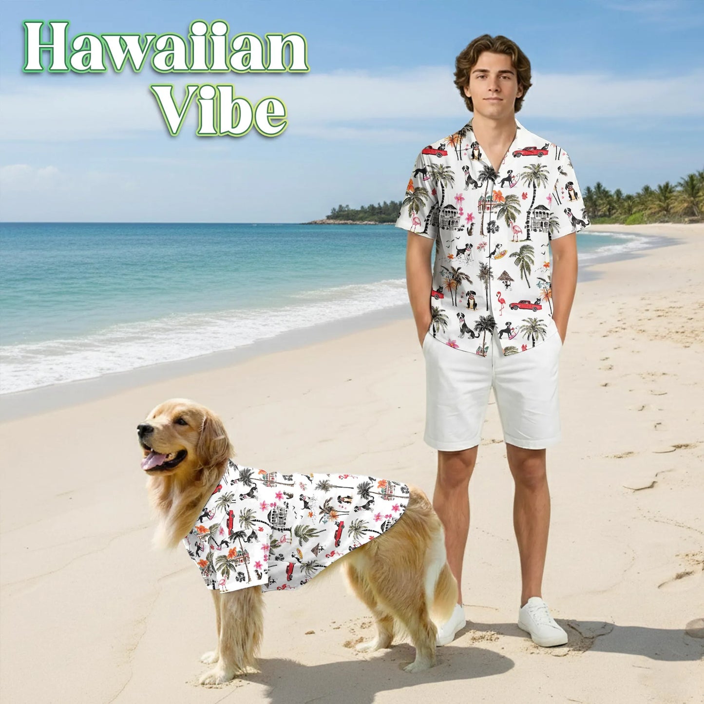 Coconut Rat Terrier Tree Flower Print Hawaii Dog and Owner Matching Button Hawaiian Shirts