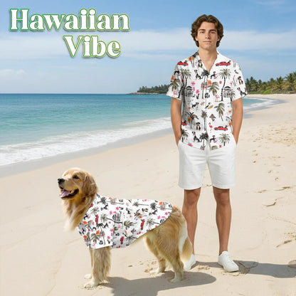 Coconut Rat Terrier Tree Flower Print Hawaii Dog and Owner Matching Button Hawaiian Shirts