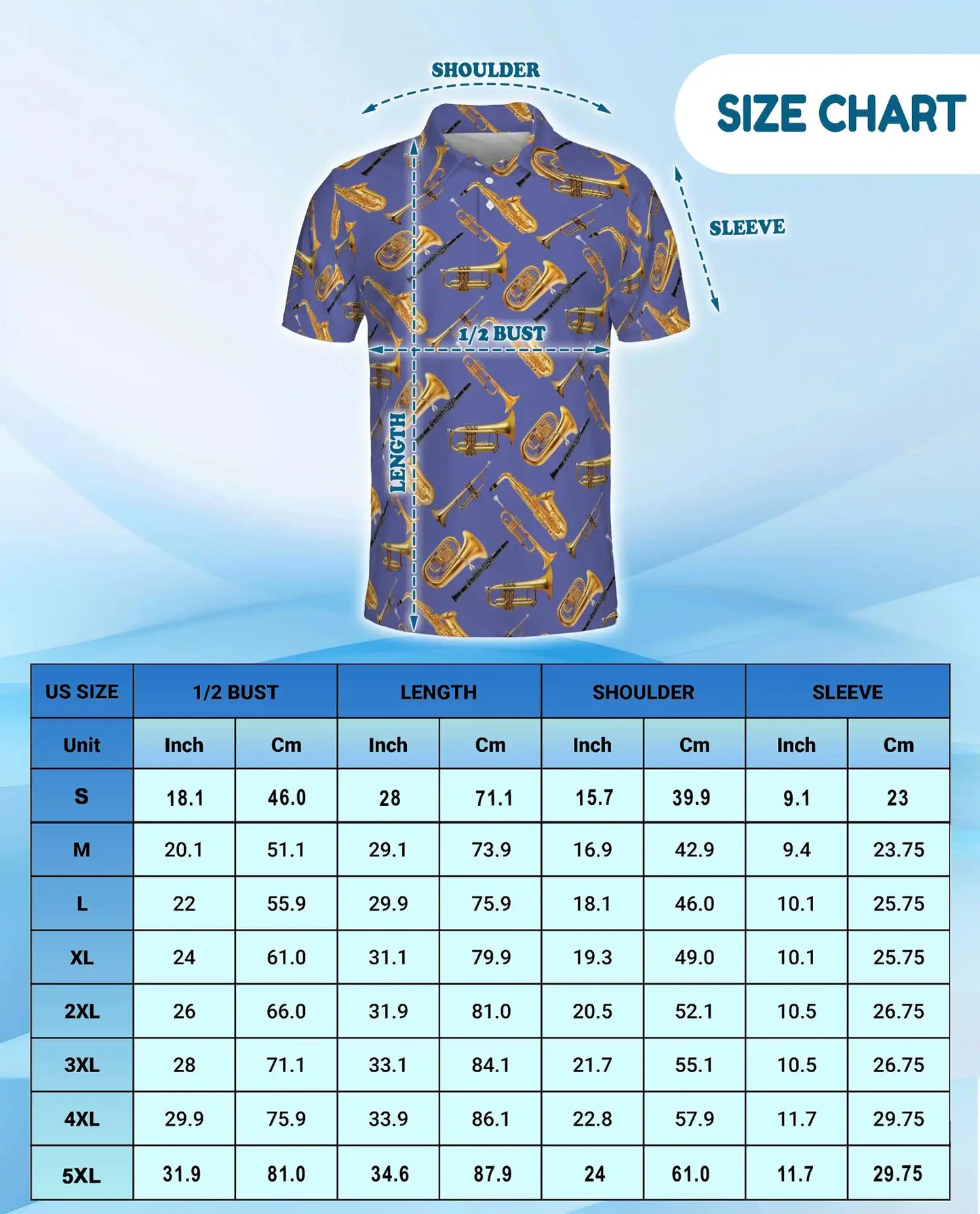 Musical Instruments Polo Shirt for Men-Print  Saxophone Trumpet | Netecom