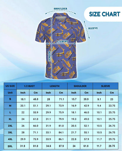 Musical Instruments Polo Shirt for Men-Print  Saxophone Trumpet | Netecom