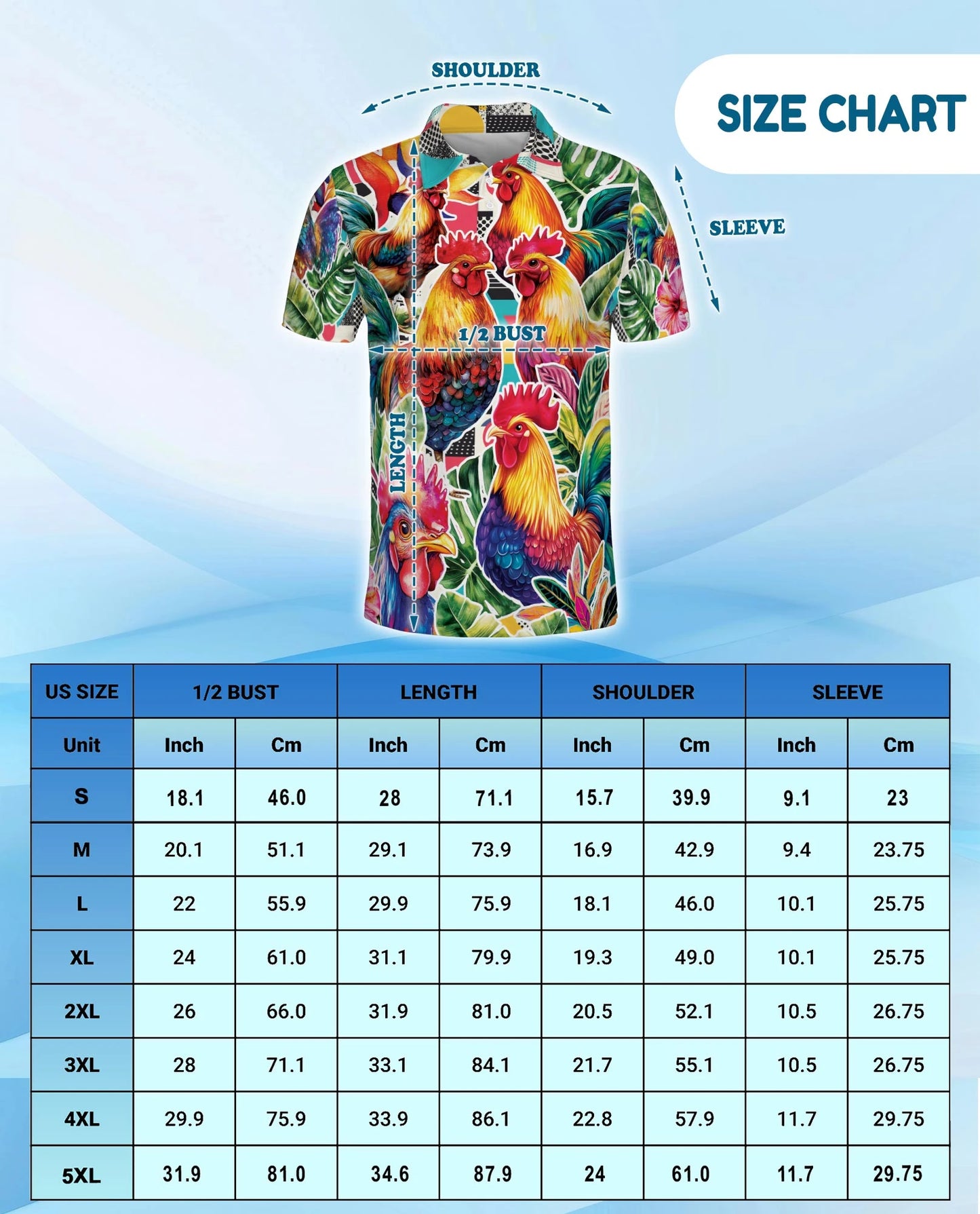 Tropical Rooster Polo Shirt for Men – Colorful Farm Animal Style | Netecom