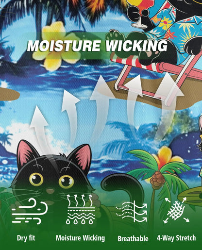 Tropical Black Cat 3D Polo Shirt for Men – Hawaiian Beach Cartoon Style | Netecom