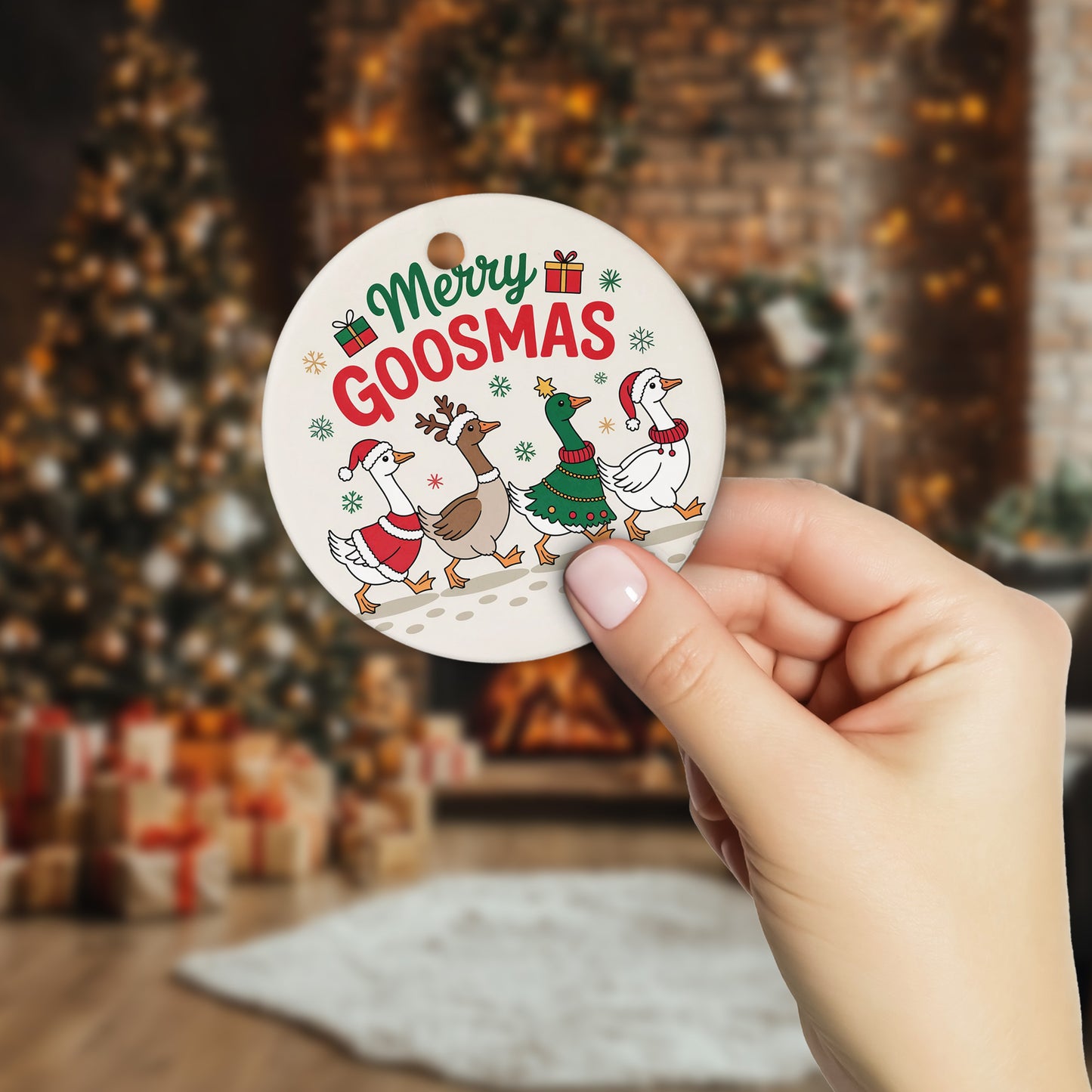Netecom Funny Goose in Christmas Style Ornament, Merry Goosmas Ceramic Ornament for Christmas Tree Hanging Decorations Gift, Farmhouse Decor, Gifts for Farmer, Holiday Party Present