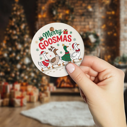 Netecom Funny Goose in Christmas Style Ornament, Merry Goosmas Ceramic Ornament for Christmas Tree Hanging Decorations Gift, Farmhouse Decor, Gifts for Farmer, Holiday Party Present
