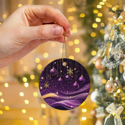 Netecom Elegant Purple Abstract Baubles Christmas Ornaments, Ceramic Star Night Gold Sparkle Keepsake Ornament for Xmas Tree Decorations, Gifts for Holiday, Party, Home Decor