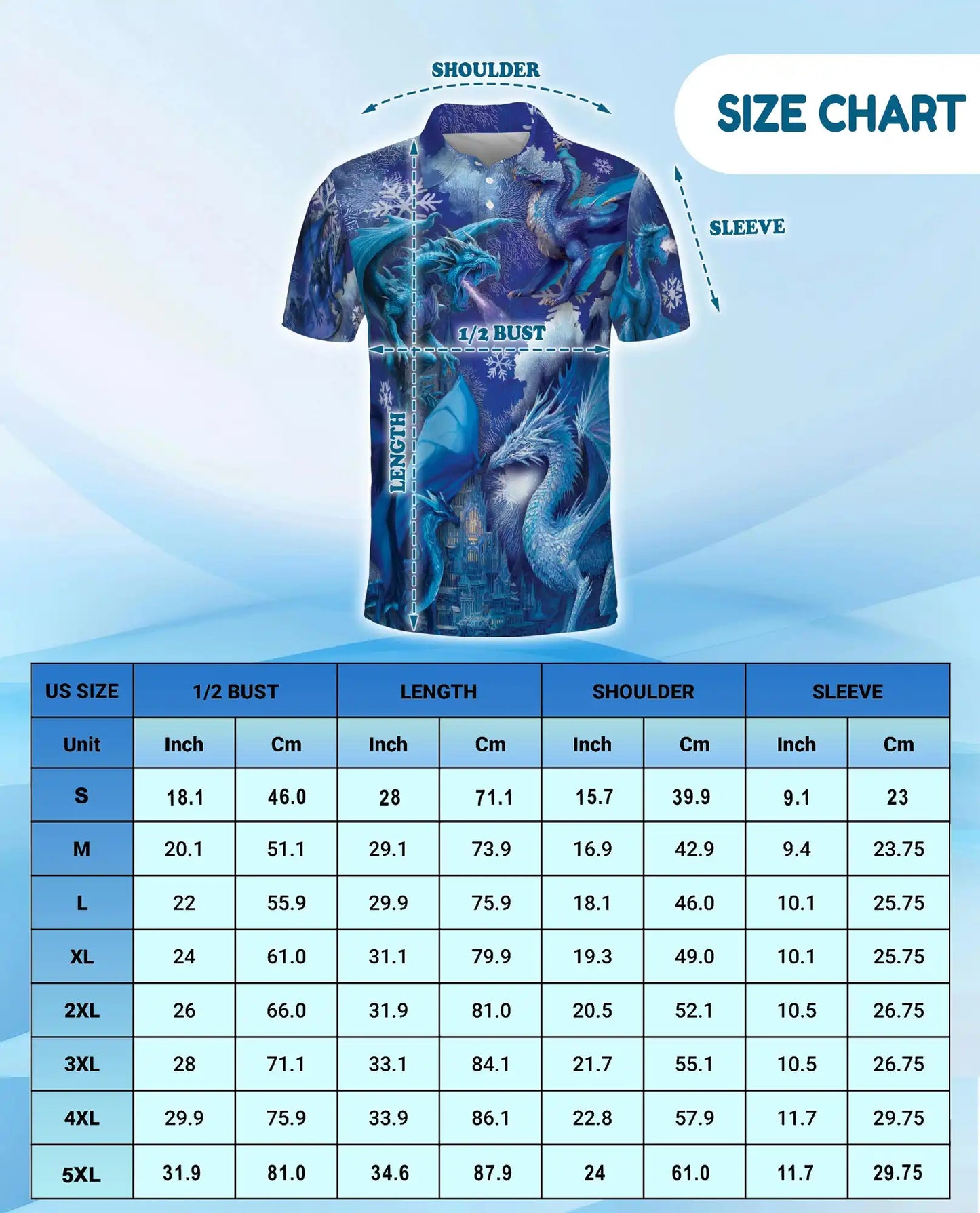 Blue Ice Dragon Polo Shirt for Men – Winter Fantasy Design | Netecom