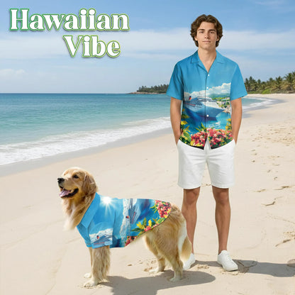 US Cruise Ship Travel Scene Hawaii Dog and Owner Matching Button Shirts