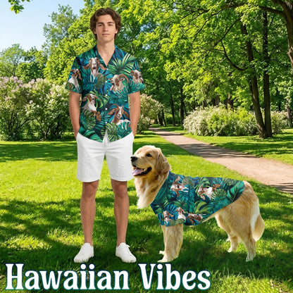 Netecom Matching Boer Goat Hawaiian Shirt for Dog and Owner, Aloha Summer Shirt, Goat Lover Print Button Down Outfit for Pet and Human, Beach Vacation Casual Wear
