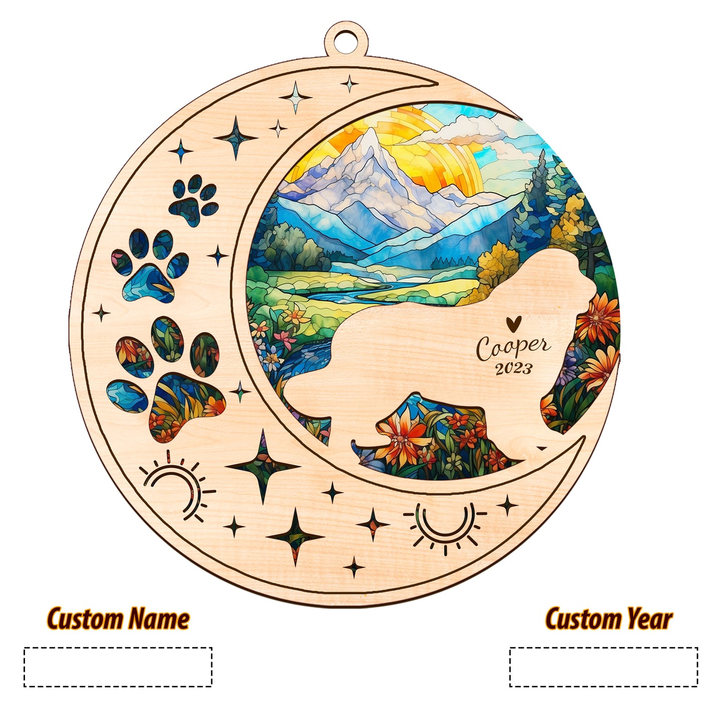 Netecom Newfoundland Dog Memorial Suncatcher, Personalized Newfoundland Christmas Ornament with Name Date Bereavement Gifts for Loss of Pet, Dog Death Sympathy Gift for Pet Loss Sun Catchers