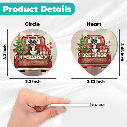Netecom Adorable Chihuahua in Christmas Truck Ornament, I Woof You Happy Pawlidays Ceramic Ornament for Christmas Tree Hanging Decorations Gift, Dog Lover Gifts, Holiday Decor Present