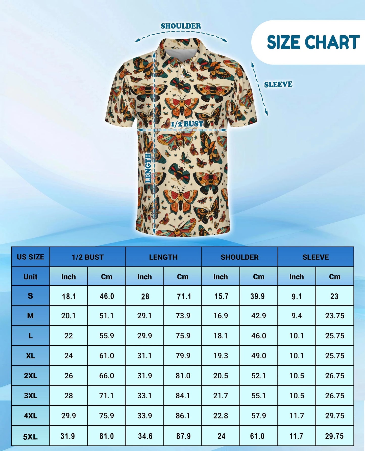 Vintage Butterfly Pattern Polo Shirt for Men – Retro Floral Nature Style | Netecom