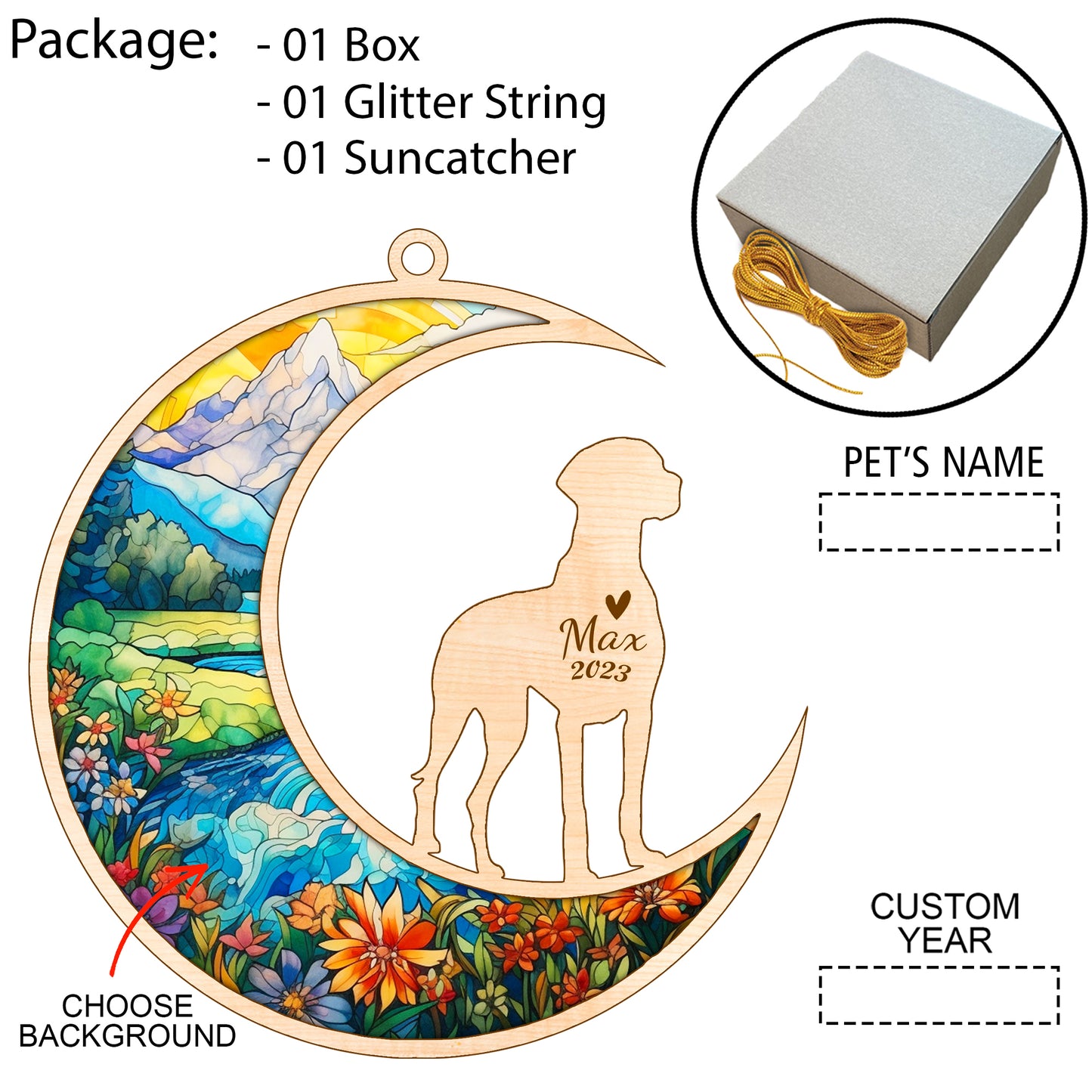 Netecom Vizsla Dog Memorial Suncatcher, Personalized Vizsla Christmas Ornament with Date Name, Bereavement Gifts for Loss of Pet, Dog Death Sympathy Gift Pet Loss Sun Catchers, Dog Grief Gift