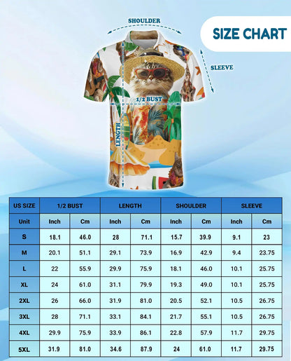 Funny Beach Cat Polo Shirt - Tropical Hawaiian Vacation Kitty Design | Netecom