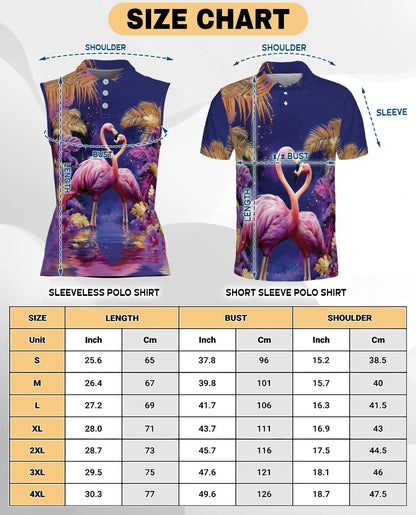 Tropical Pair of Pink Flamingos Sleeveless Polo Shirt for Women | Netecom