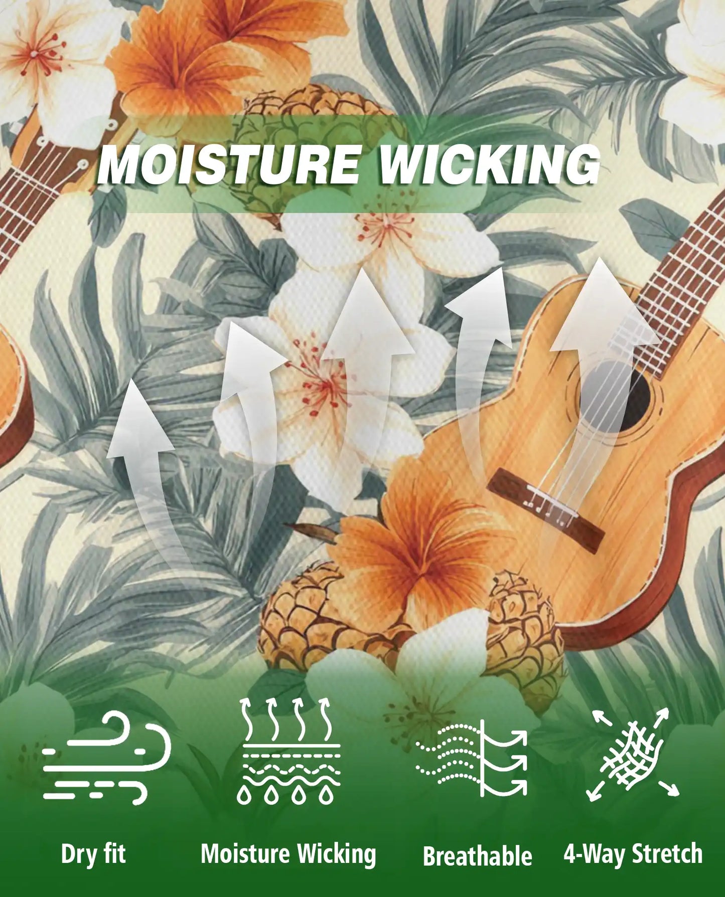 Tropical Ukulele Polo Shirt for Men-Print Hibiscus Pineapple | Netecom