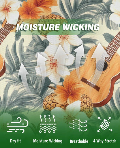 Tropical Ukulele Polo Shirt for Men-Print Hibiscus Pineapple | Netecom