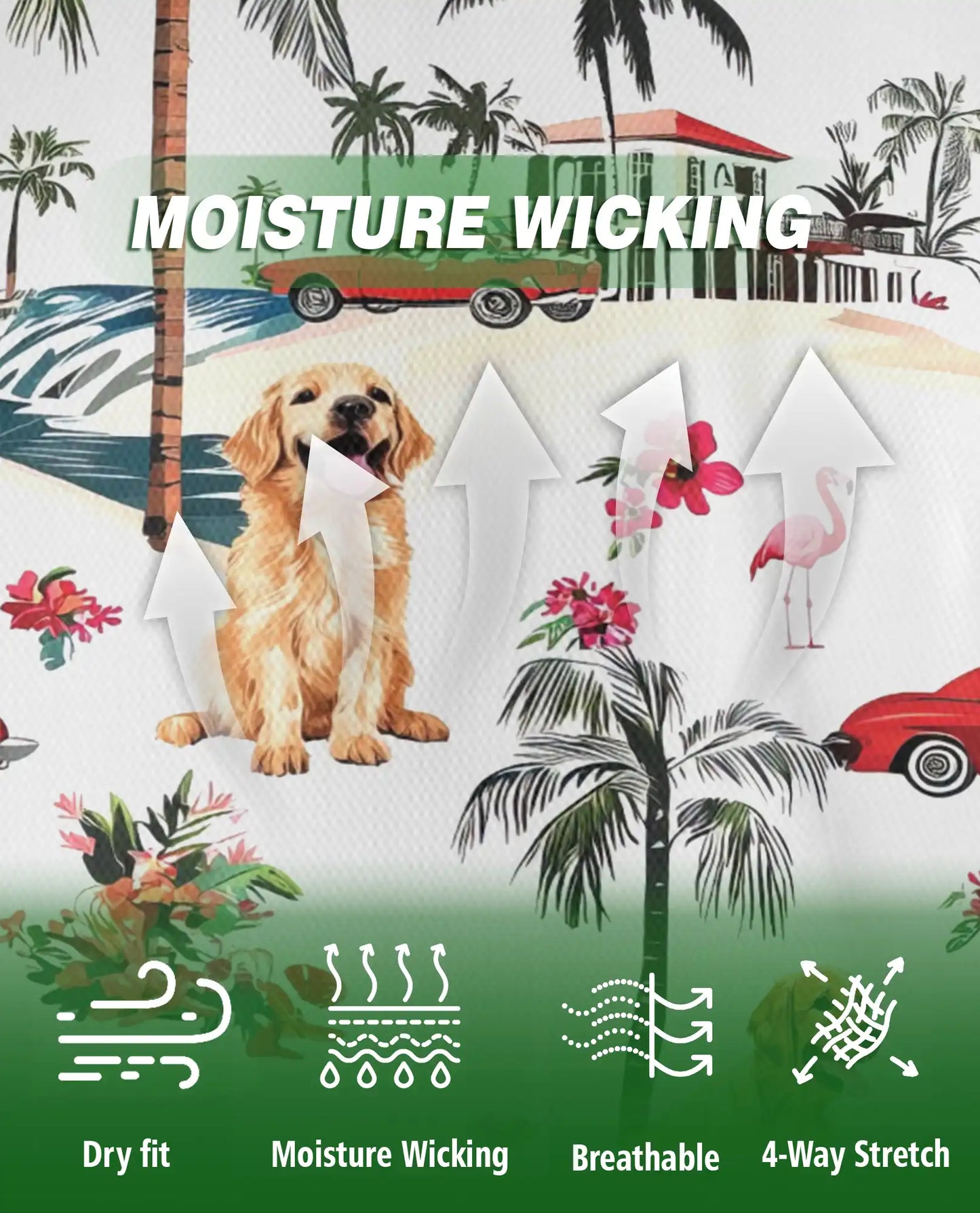 Golden Retriever Tropical 3D Polo Shirt for Men – Beach Vacation Island Style | Netecom