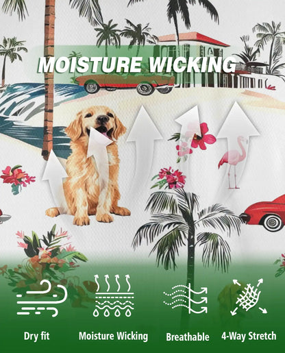 Golden Retriever Tropical 3D Polo Shirt for Men – Beach Vacation Island Style | Netecom
