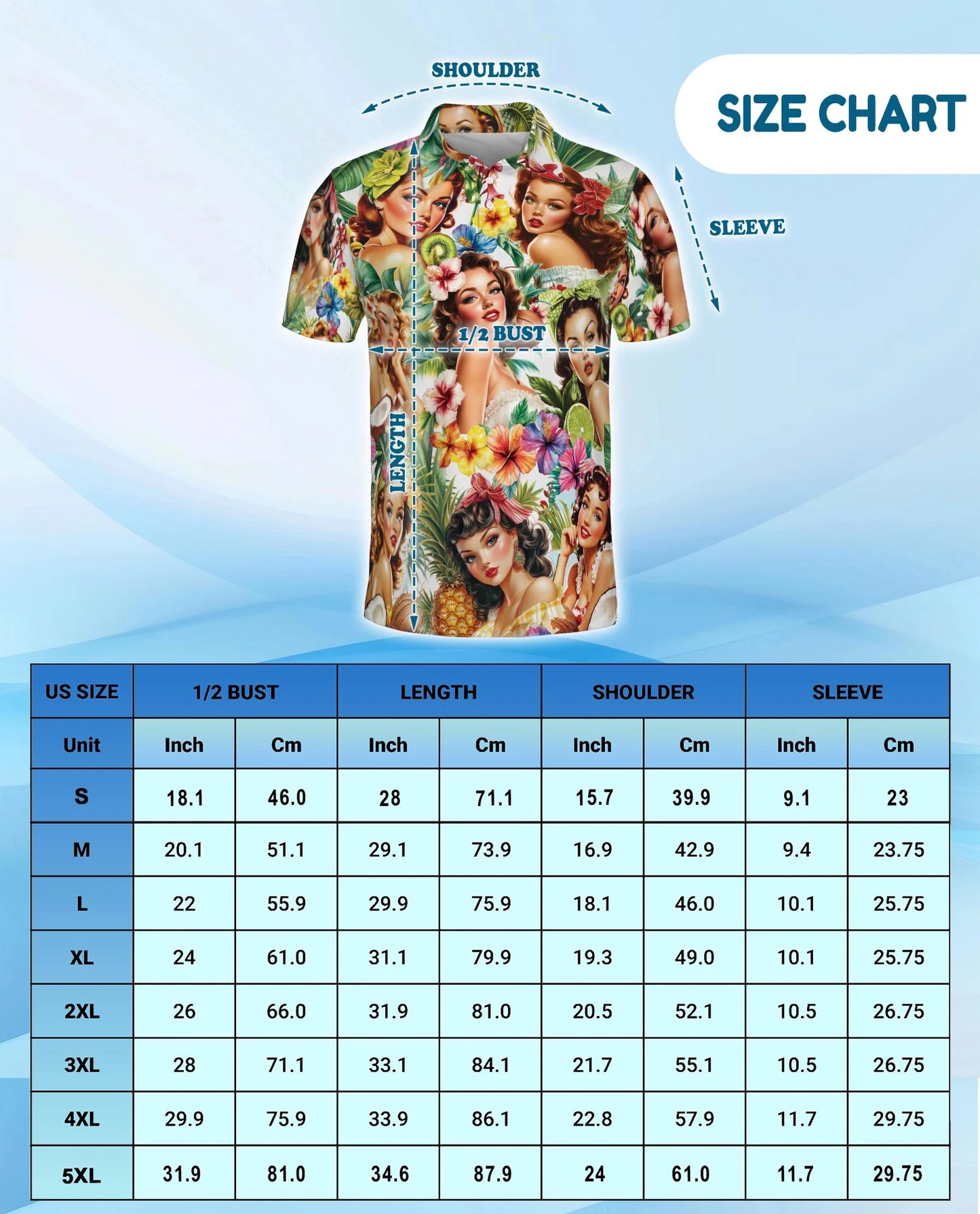 Tropical Pinup Girl Polo Shirt for Men – Retro Summer Beach Style | Netecom