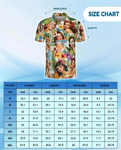 Tropical Pinup Girl Polo Shirt for Men – Retro Summer Beach Style | Netecom