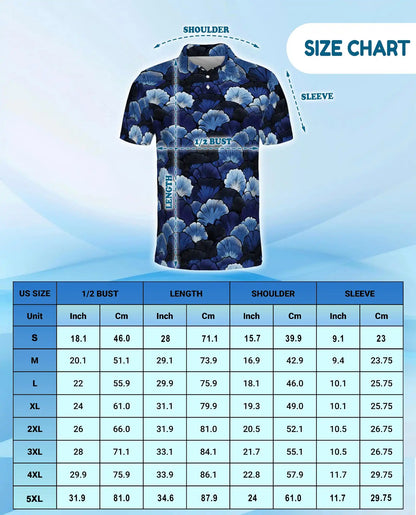 Blue Ginkgo Polo Shirt for Men – Elegant Botanical Style | Netecom