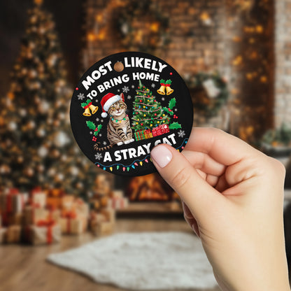 Netecom Funny Cat in Santa Hat with Christmas Tree Ornament, Most Likely to Bring Home a Stray Cat Ceramic Ornament for Xmas Tree Hanging Decorations Gift, Pet Lover Gift, Holiday Party Present