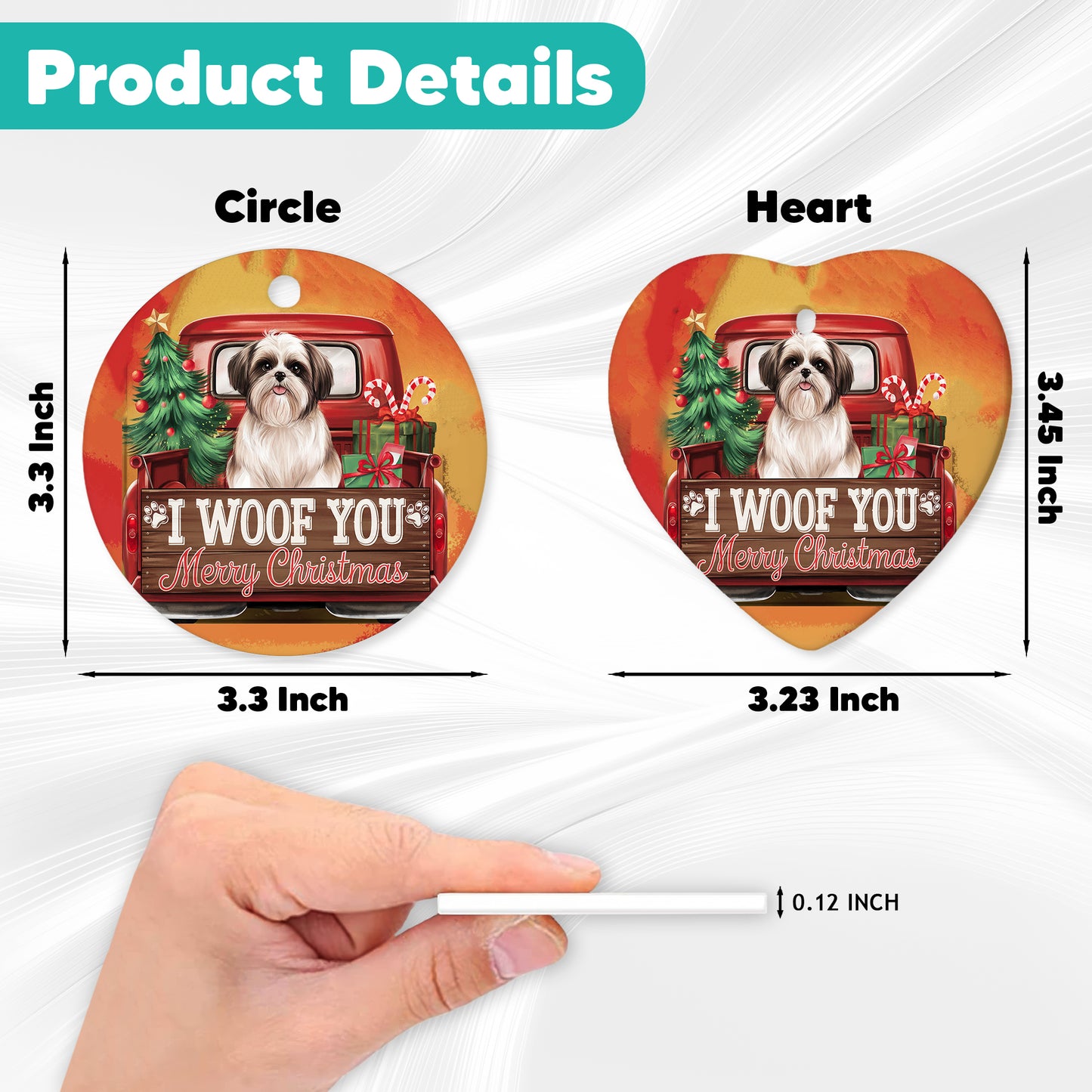 Netecom Funny Shih Tzu Dog in Red Truck Ornament, I Woof You Merry Christmas Ceramic Ornament for Christmas Tree Hanging Decorations Gift, Puppy Lover Gifts, Holiday Decor Present