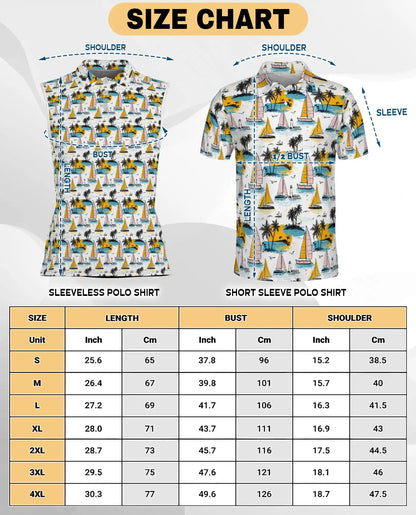 Tropical Sailboat And Palm Tree Pattern Sleeveless Polo Shirt for Women | Netecom
