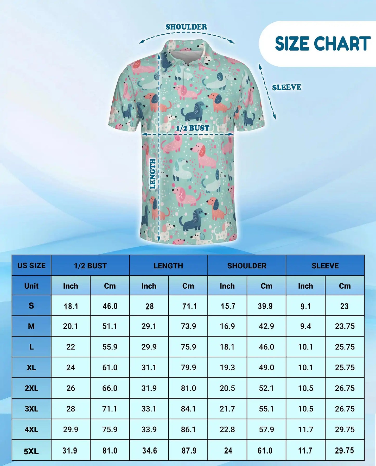Cute Dachshund Polo Shirt - Pastel Wiener Dog Pattern | Netecom