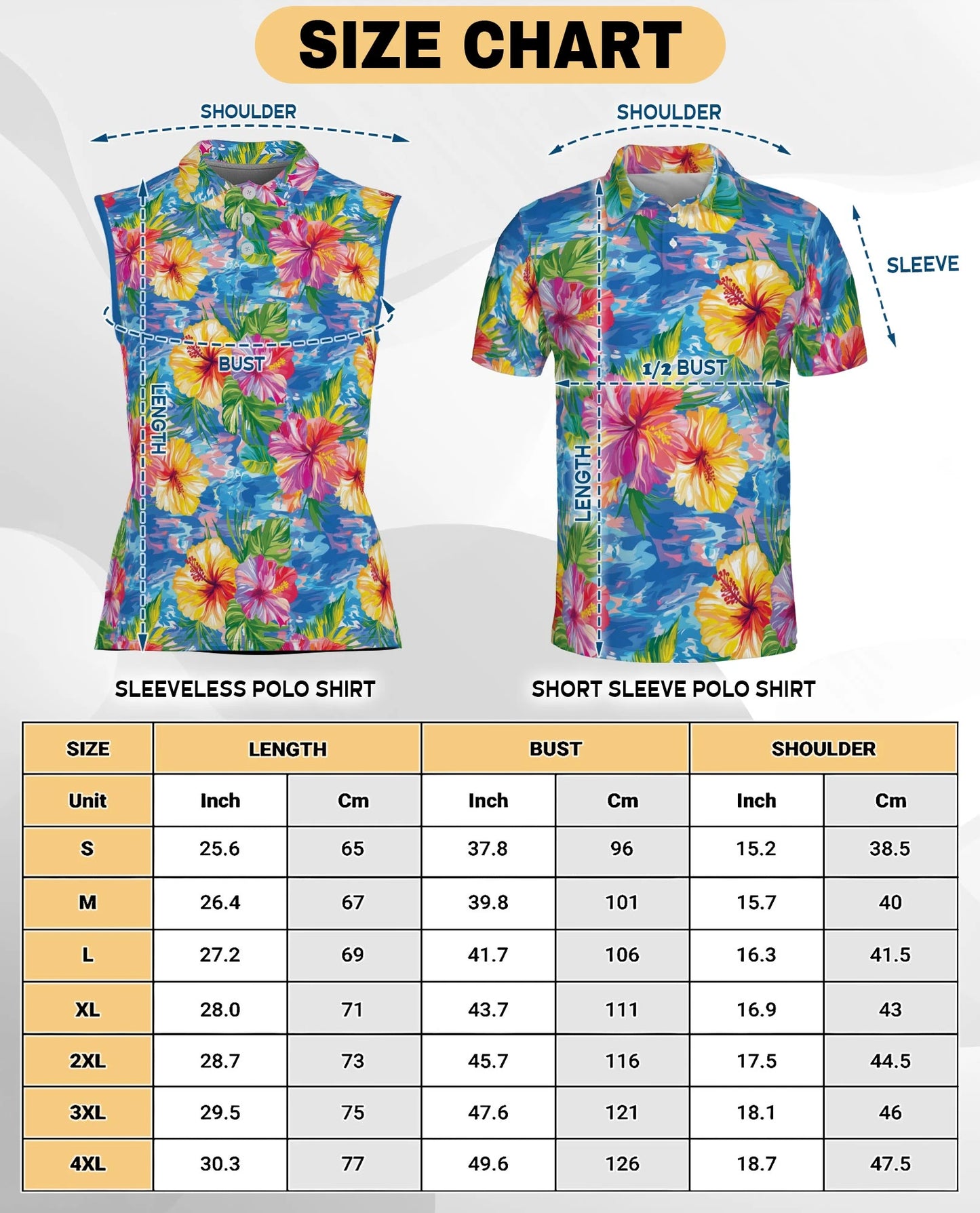 Hibiscus Seas Blue Sleeveless Polo Shirt for Women | Netecom