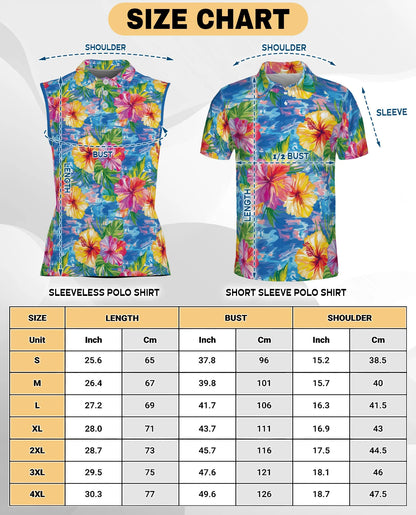 Hibiscus Seas Blue Sleeveless Polo Shirt for Women | Netecom