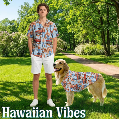 Netecom Matching Cowboy Vintage Western Hawaiian Shirt for Dog and Owner, Retro Aloha Summer Shirt, Western Print Outfit for Pet and Human, Beach Vacation Casual Wear