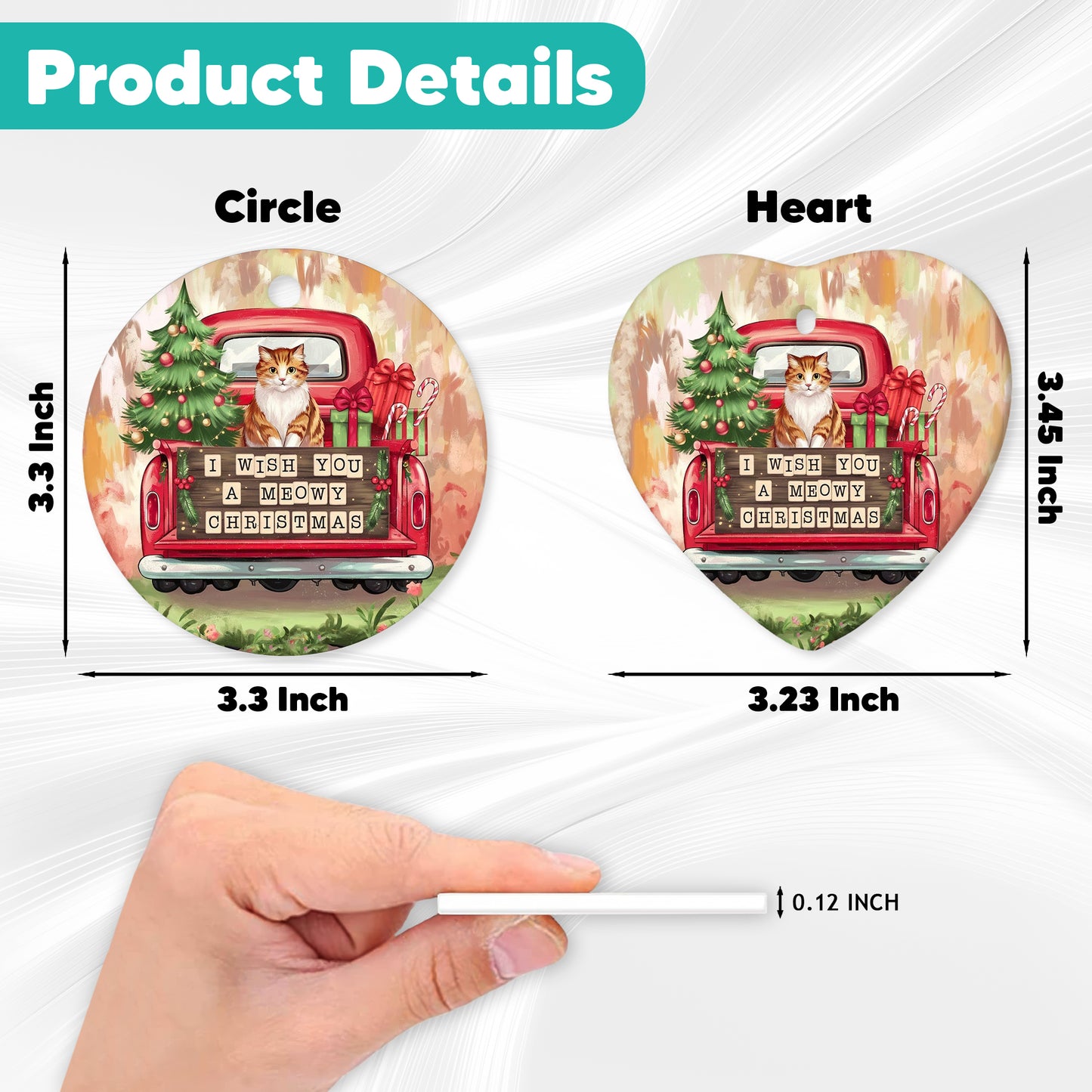 Netecom Cute Cat in Holiday Truck Ornament, I Wish You a Meowy Christmas Ceramic Ornament for Christmas Tree Hanging Decorations Gift, Kitten Lover Gifts, Holiday Party Present