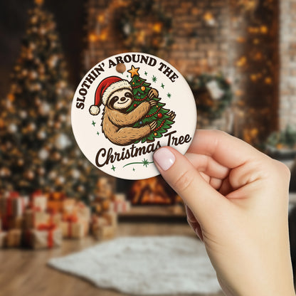 Netecom Funny Sloth in Santa Hat Orrnament, Slothin Around The Christmas Tree Ceramic Ornament for Xmas Tree Hanging Decorations Gift, Sloth Lover Gifts, Holiday Party Present