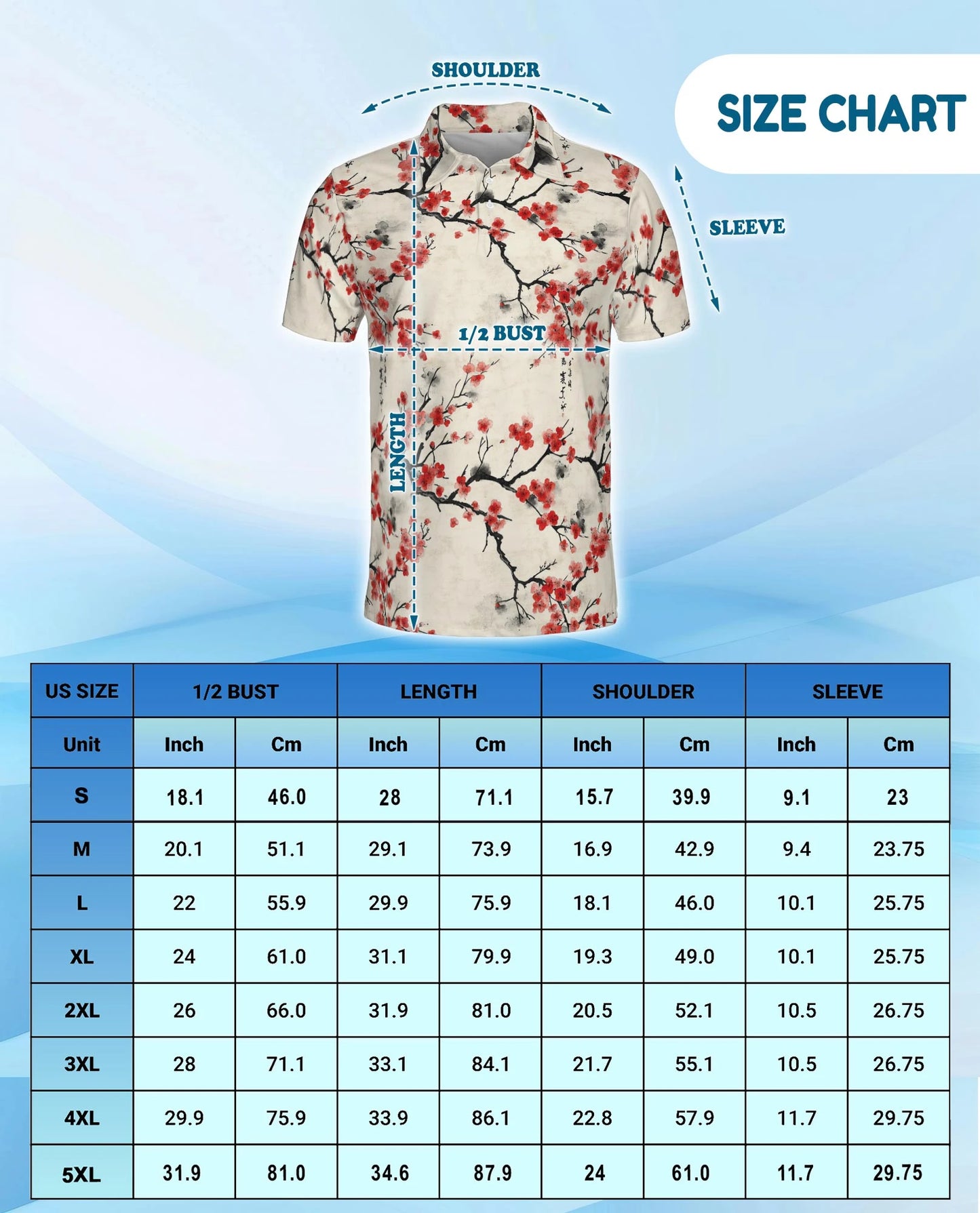 Red Cherry Blossom Branches Polo Shirt for Men – Japanese Sakura Style | Netecom