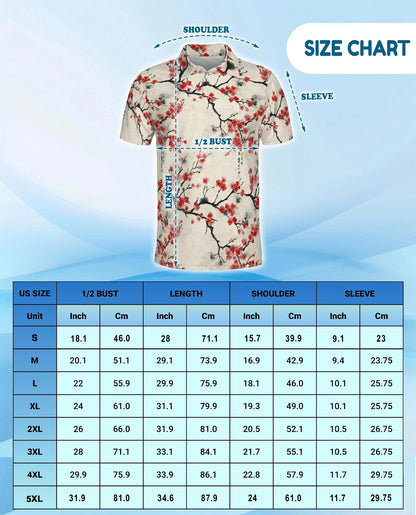 Red Cherry Blossom Branches Polo Shirt for Men – Japanese Sakura Style | Netecom