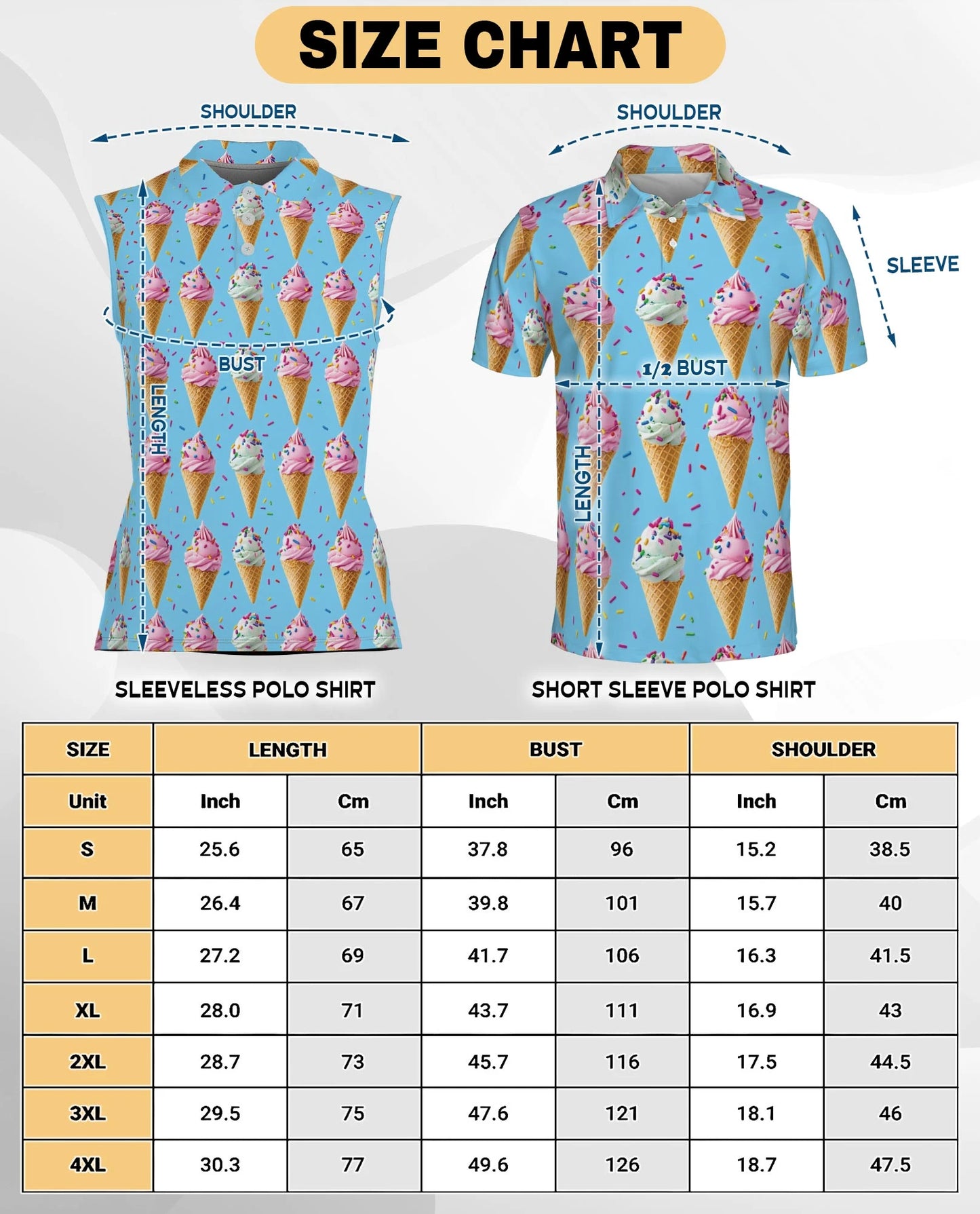 Ice Cream Pattern Sleeveless Polo Shirt for Women | Netecom