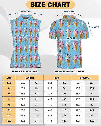 Ice Cream Pattern Sleeveless Polo Shirt for Women | Netecom