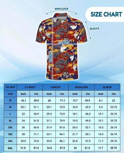 Crane Bird Polo Shirt for Men – Japanese Garden Style | Netecom