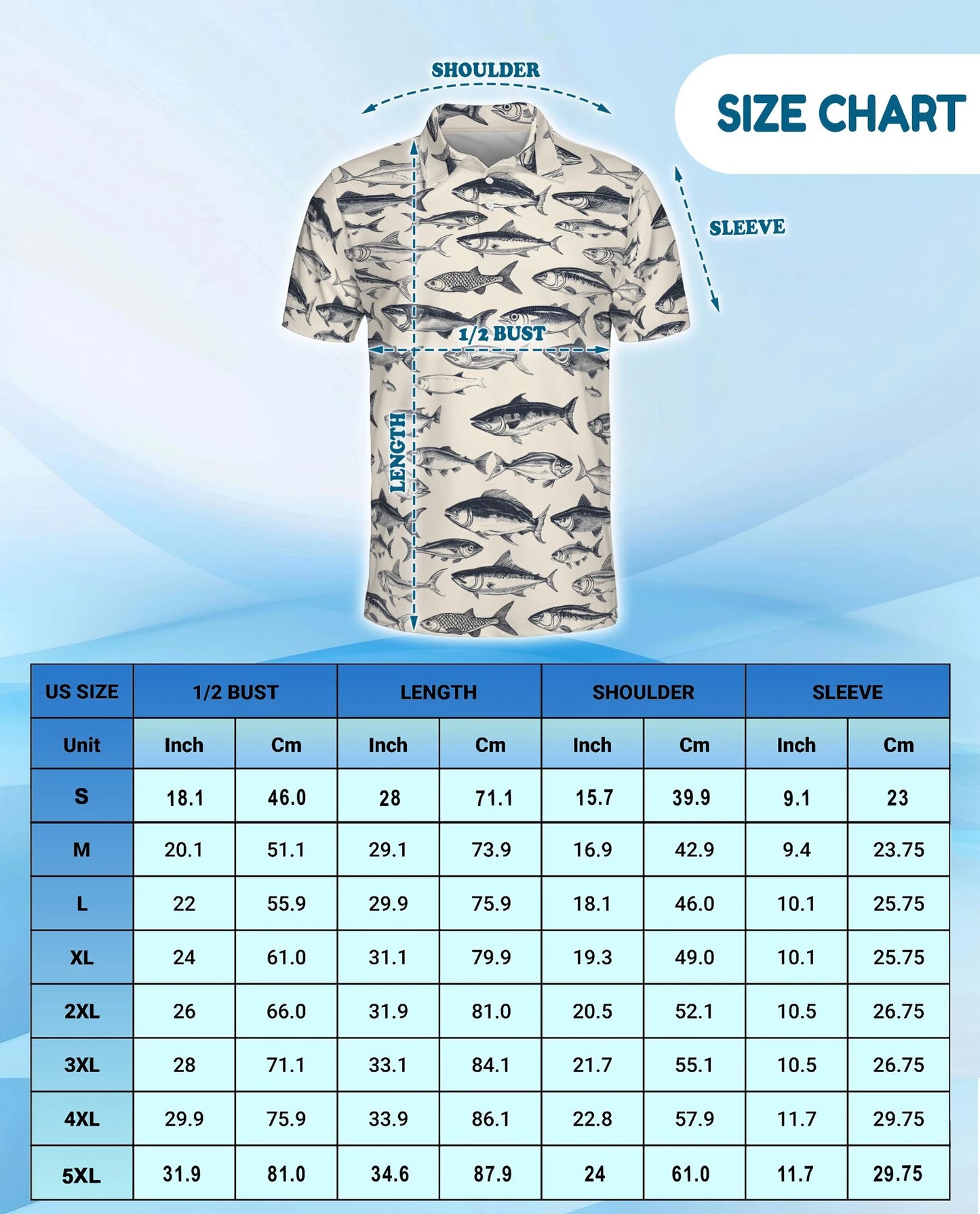 Vintage Fish Pattern Polo Shirt for Men – Coastal Fishing Style | Netecom