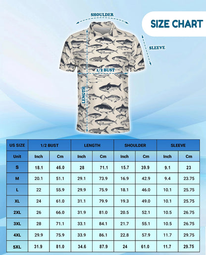 Vintage Fish Pattern Polo Shirt for Men – Coastal Fishing Style | Netecom