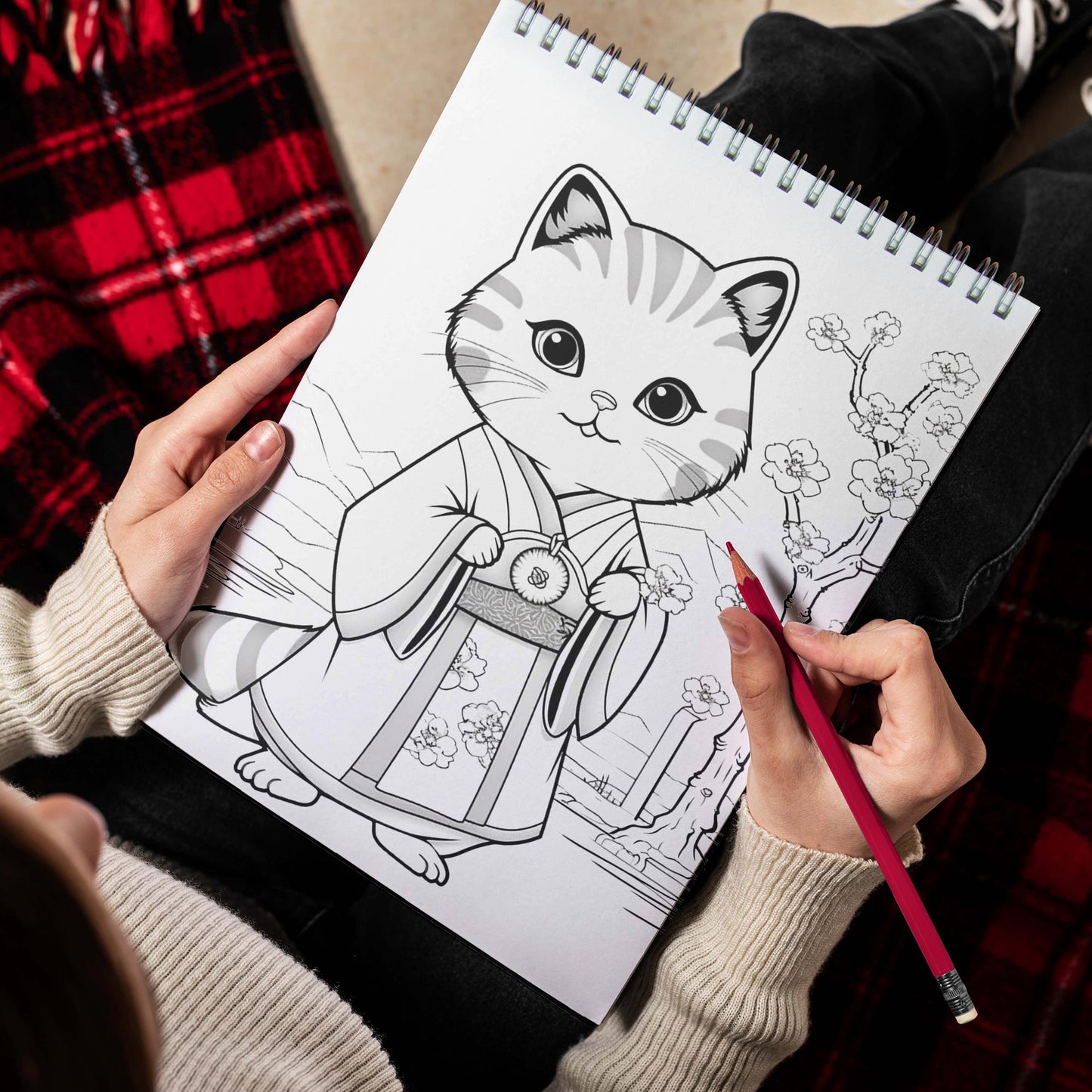 Japanese Cats Spiral Bound Coloring Book, Unleash Your Creativity with 30 Coloring Pages, Portraying Japanese Cats in Serene and Heartwarming Settings