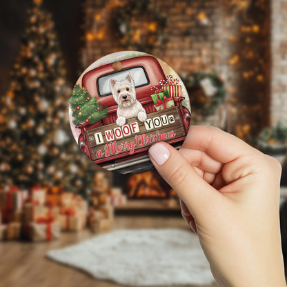 Netecom Cute Westie Puppy in Holiday Truck Ornament, I Woof You a Merry Christmas Ceramic Ornament for Christmas Tree Hanging Decorations Gift, Pet Lover Gifts, Holiday Decor Present