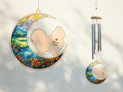 Netecom Pomeranian Dog Wind Chimes Memorial, Personalized Pet Memorial Wind Chimes for Dog Suncatcher, Pom Dog Loss Memorial Ornament, Loss of Pet Sympathy Gift, Remembrance Windchime Outside Garden Decor